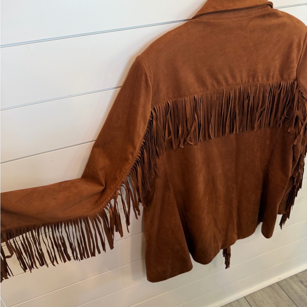 Fringe faux Suede Jacket - Brown